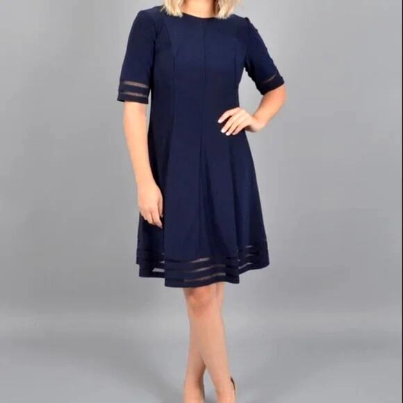 NWT Jessica Howard jersey navy mesh trim dress womens 8 corpcore career preppy - Picture 1 of 10